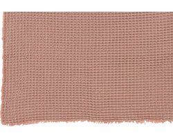 J-Line Plaid wafelpatroon - katoen - lichtroze - 180 x 140 cm - woonaccessoires