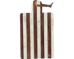 J-line - Plank Rechthoekig Streep Marmer Wit/bruin Small - 41x20x2cm