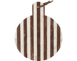 J-line - Plank Rond Streep Marmer Wit/bruin - 46x31x2cm