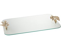 J-Line plateau Blad - glas/ijzer - transparant/goud
