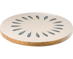 J-Line plateau Draiiend Rond - hout - blauw/wit