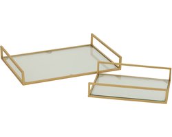 J-Line plateau - ijzer/glas - goud - set van 2