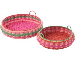 J-Line plateau met handvatten Rond - papier - mix - set van 2