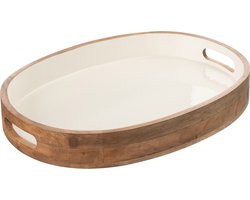 J-Line plateau Ovaal Kos - dienblad - hout - bruin/wit