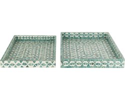 J-Line plateau Parel - rotan - azuur - 2 stuks