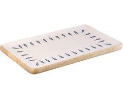 J-Line plateau Rechthoek - hout - blauw/wit