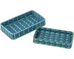 J-Line plateau Rechthoek - papier - donkerblauw/groen - set van 2
