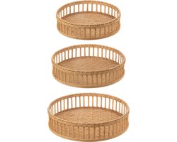 J-Line plateau Rond - bamboe - naturel - set van 3