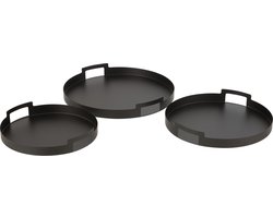 J-Line plateau Rond - metaal/polyresin - zwart - 3 stuks