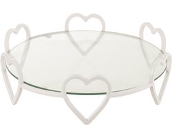 J-Line plateau Rond Spiegel Hartje - dienblad - metaal/glas - wit