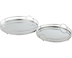 J-Line plateau Rond Spiegel - ijzer - zilver - 2 stuks