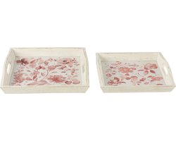 J-Line plateau Rozen - dienblad - hout - wit/roze - 2 stuks