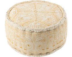 J-Line poef Rond Olifanten + Spiegels - katoen - creme/goud - large