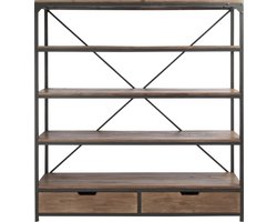 J-Line Rek 2 Laden Hout/Met Bruin+Zwart