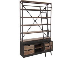 J-Line rek + ladder 4 Schap - hout/metaal - naturel/bruin