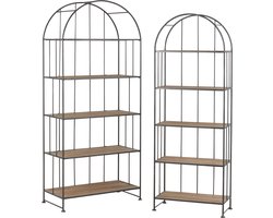 J-Line rek Ronde - metaal/hout - bruin - set van 2