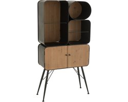 J-Line rek Wood And Metal Shelves - dennenhout - zwart/lichtbeige