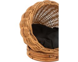 J-Line Rond Rotan kattenmand + kussen - jute - naturel/zwart - woonaccessoires
