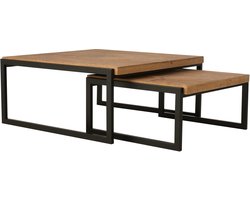 J-Line salontafel Dos - hout - naturel/zwart - set van 2