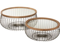 J-Line salontafel Rond - metaal/glas - zwart - 2 stuks