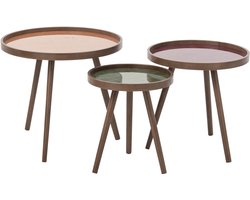 J-Line salontafel rond - rubberhout - multikleur/naturel - set van 3