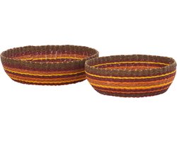 J-Line schaal Gestreept - papier - terracotta/oranje - set van 2