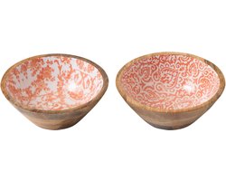 J-Line schaal - hout - wit/oranje - small - set van 2
