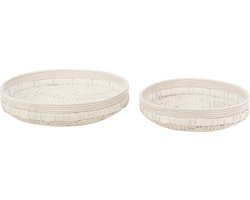 J-Line schaal Rond - rotan - wit - 2 stuks