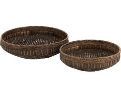 J-Line schaal Rond - rotan - zwart - 2 stuks