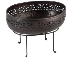 J-line Schaal+Staander Ovaal Oosters Aluminium Donkerbruin 40X32X15Cm