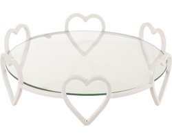 J-Line Schotel Rond Harten Metaal/Glas Wit