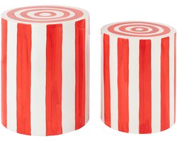 J-Line Set Van 2 Bijzettafel Gestreept Magnesiumoxide Rood/Wit