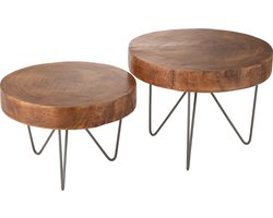 J-line - Set Van 2 Bijzettafels Paulownia Bruin - 49x49x37.5cm