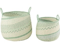 J-Line set van 2 manden + handvat - zeegras - beige/groen