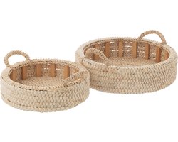 J-line - Set Van 2 Plateau Rond Maiskolfbladeren/multiplex Naturel - 48x48x12cm