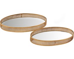 J-Line Set Van 2 Plateaus Ovaal Ijzer/Spiegel Goud - Dienblad 44.5 x 28 cm