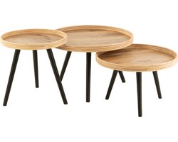 J-line - Set Van 3 Bijzettafel Rond Mango Hout Naturel - 70x70x55cm