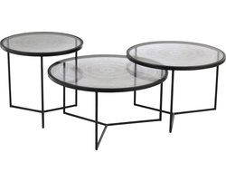 J-Line Set Van 3 Bijzettafels Kringen Metaal/Glas Zwart