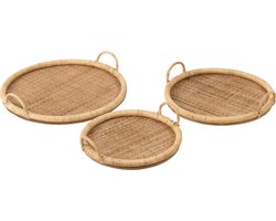 J-line - Set Van 3 Dienbladen Ovaal Rotan/metaal Natuur - 48x48x10cm