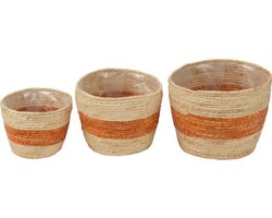 J-Line Set Van 3 Mand Streep Maïs Naturel/Oranje