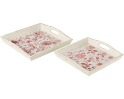 J-line - Set Van Twee Plateau Rozen Hout Wit/roze - 39.5x39.5x5cm
