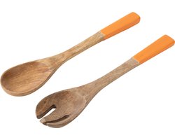 J-Line slabestek - mangohout - oranje/naturel - 2 stuks