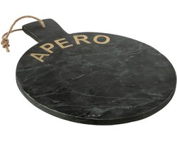 J-Line snijplank Apero Rond Marmer - steen - zwart/goud