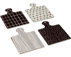 J-Line snijplank in doos - keramiek - zwart/wit - 4 stuks