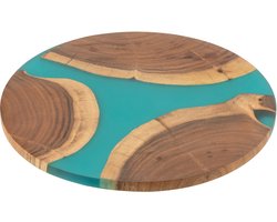 J-Line snijplank Rond - hout/epoxyhars - naturel/blauw