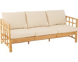 J-Line sofa Elise + kussen 3 Personen - rotan/textiel - naturel/wit