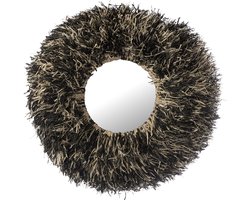 J-Line spiegel Rond Sisal - riet - zwart/wit