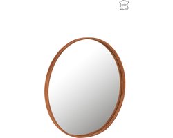 J-Line spiegel Rond - textiel/glas - cognac - large - Ø 60 cm
