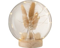 J-line - Stolp Bol Led Engel Glas/hout Naturel Large - 15x15x16cm