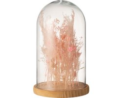 J-line - Stolp Droogbloemen Licht Roze Glas Hout Large - 22x22x37cm